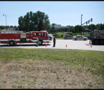Littleton Fire Truck blocks traffic at the grease spill on Highway 85 Littleton Fire Truck blocks traffic at the grease spill on Highway 85